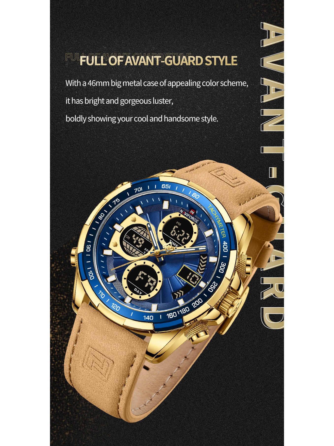 NF9197L Light Brown leather Ana-digital watch for men - NAVIFORCE