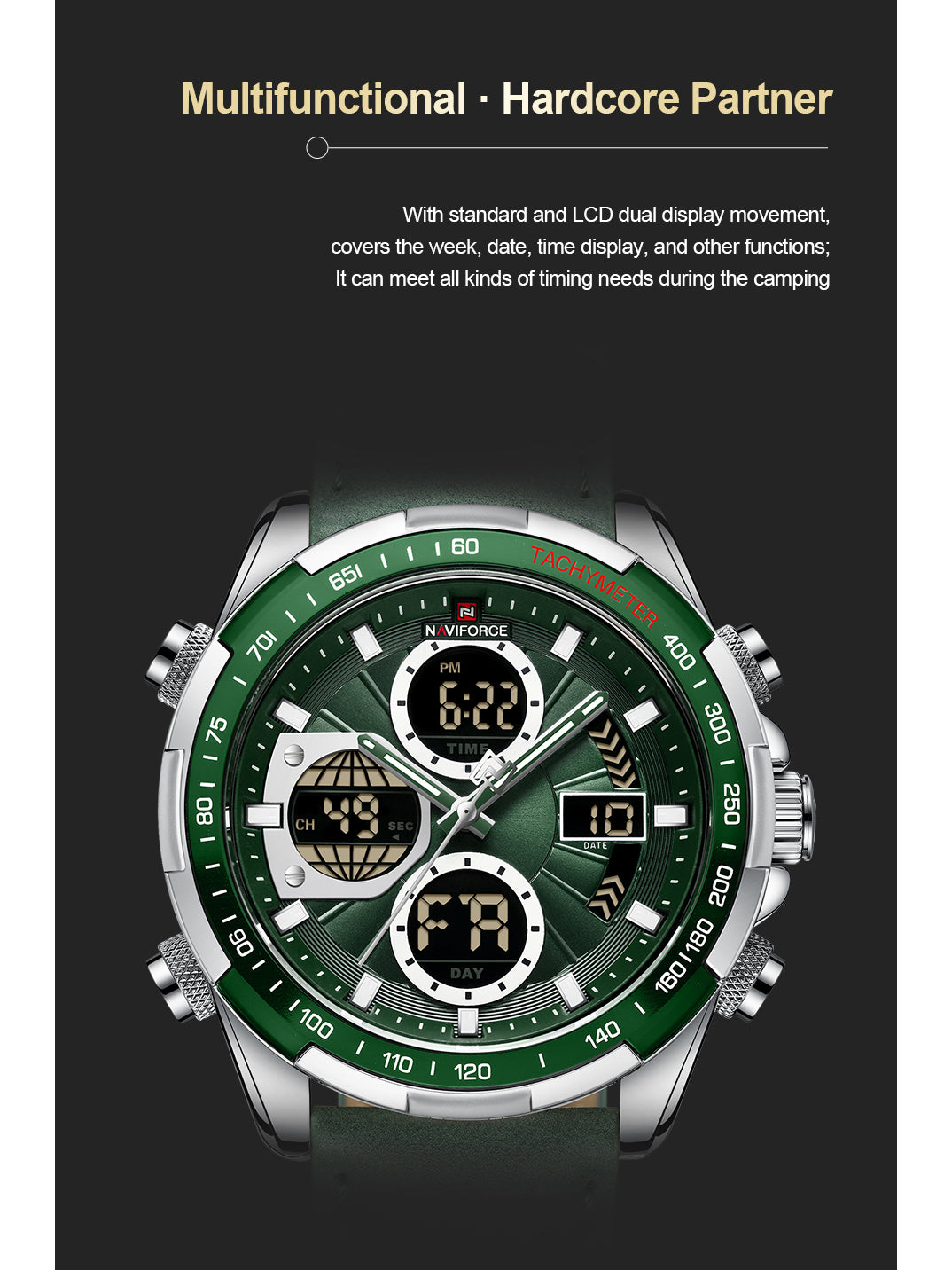 NF9197L Green leather ana-digital watch for men - NAVIFORCE
