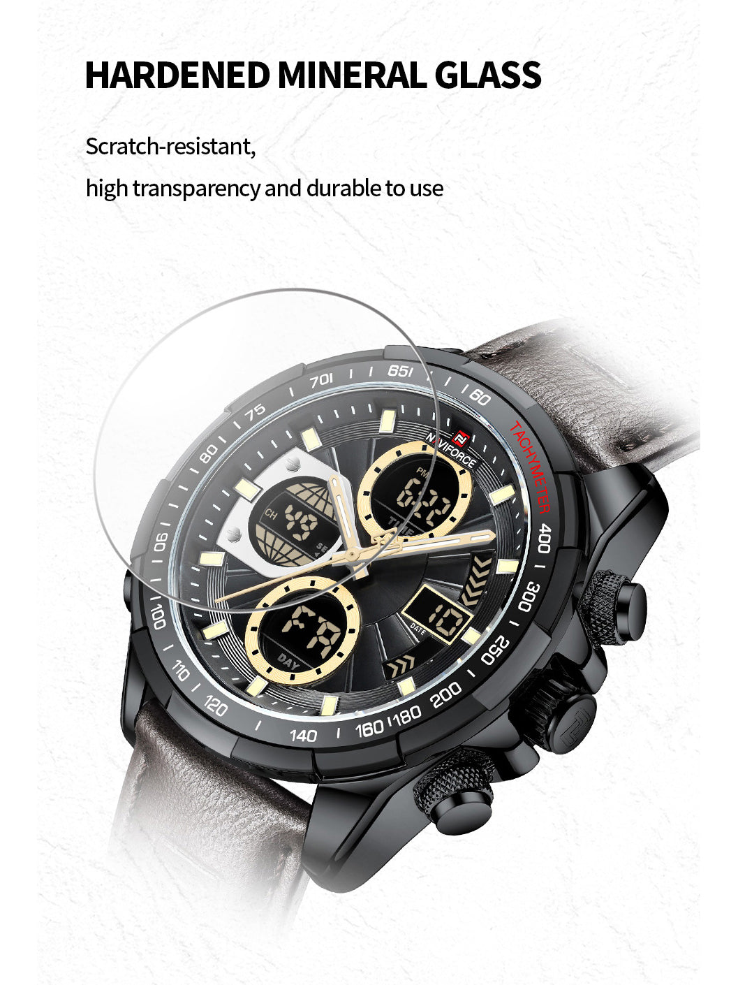 NF9197L brown leather ana-digital watch for men - NAVIFORCE
