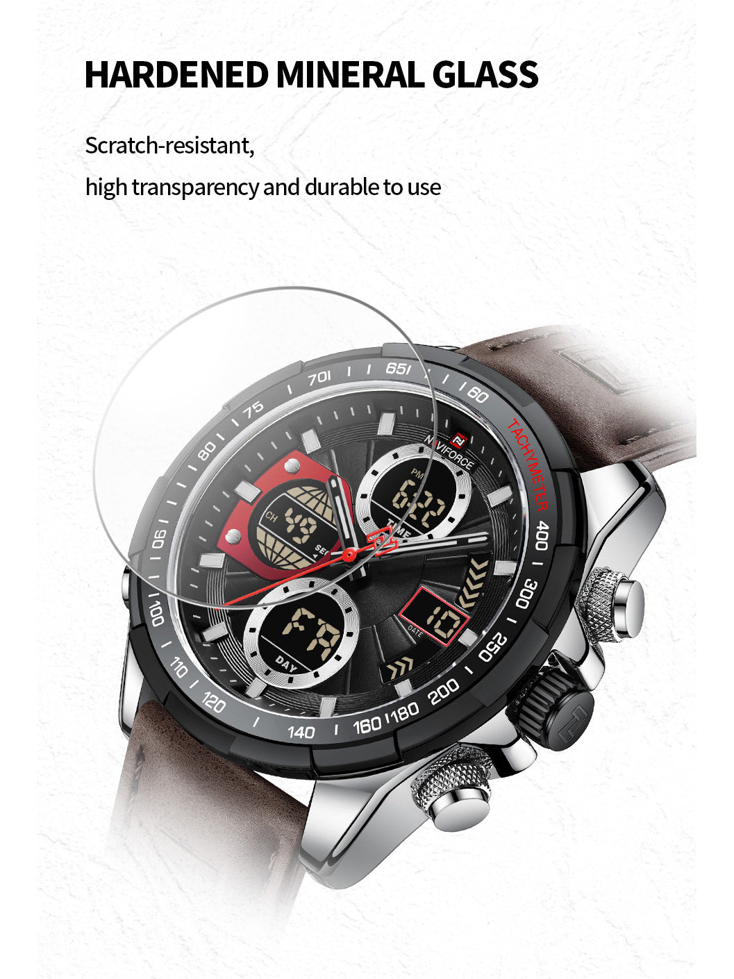 NF9197L Dark Brown leather Ana-digital watch for men - NAVIFORCE