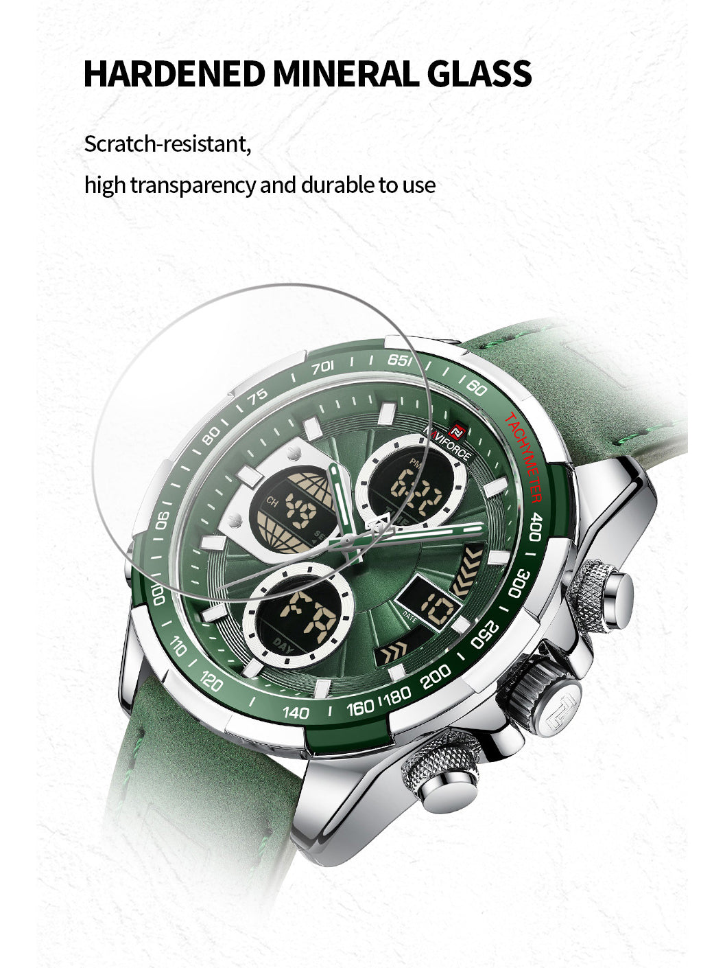 NF9197L Green leather ana-digital watch for men - NAVIFORCE