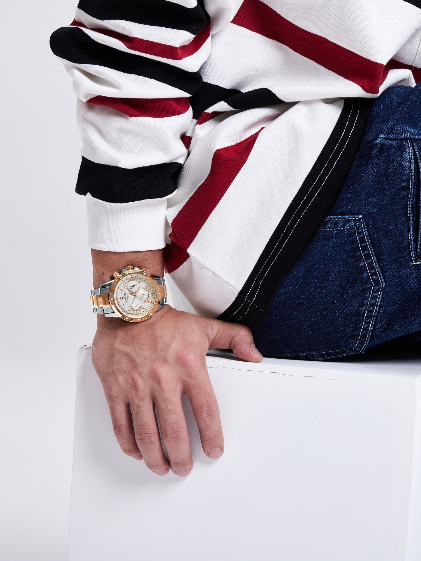 NF9196 Silver RoseGold Chronograph watch for men - Naviforce