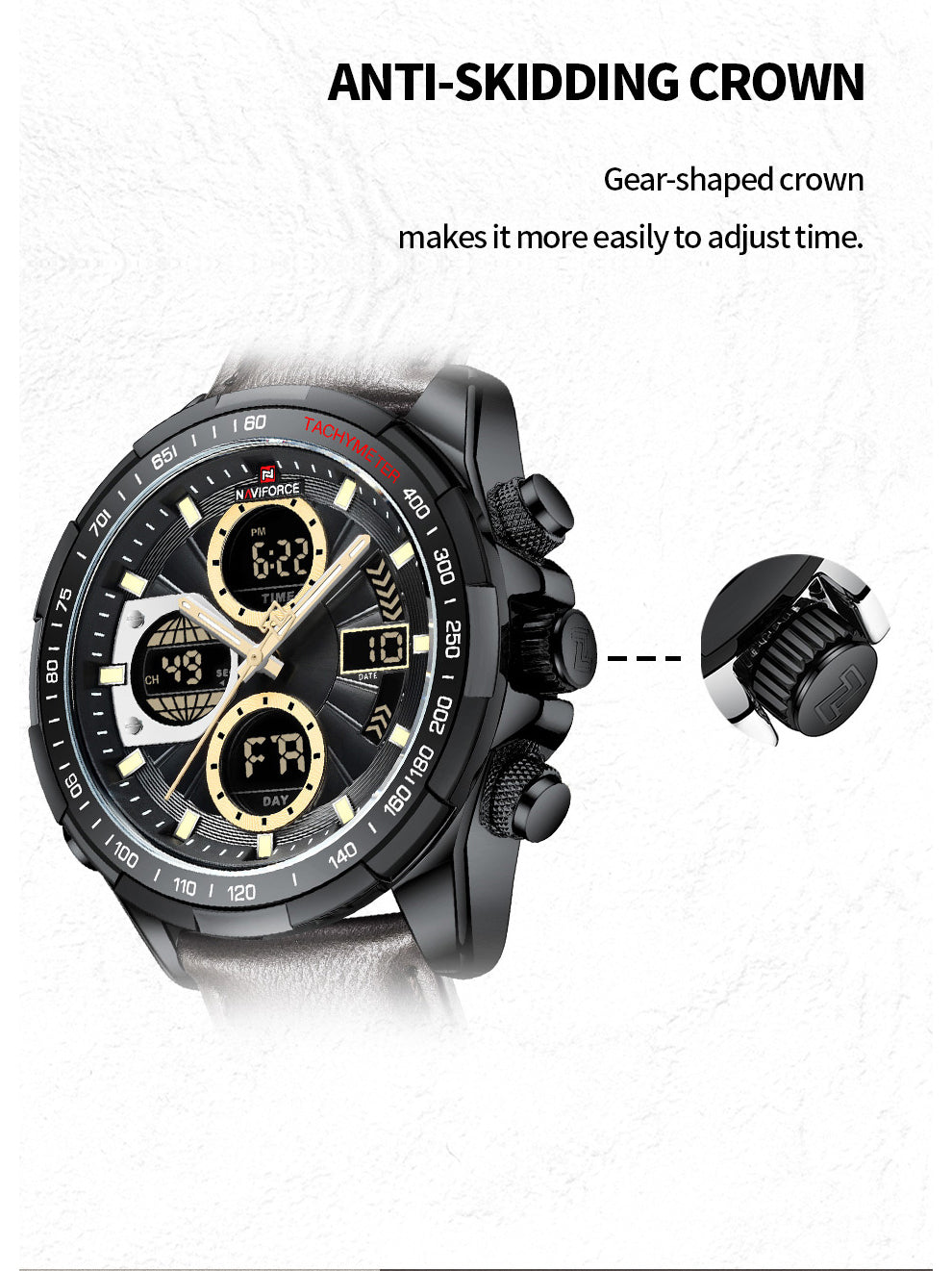 NF9197L brown leather ana-digital watch for men - NAVIFORCE