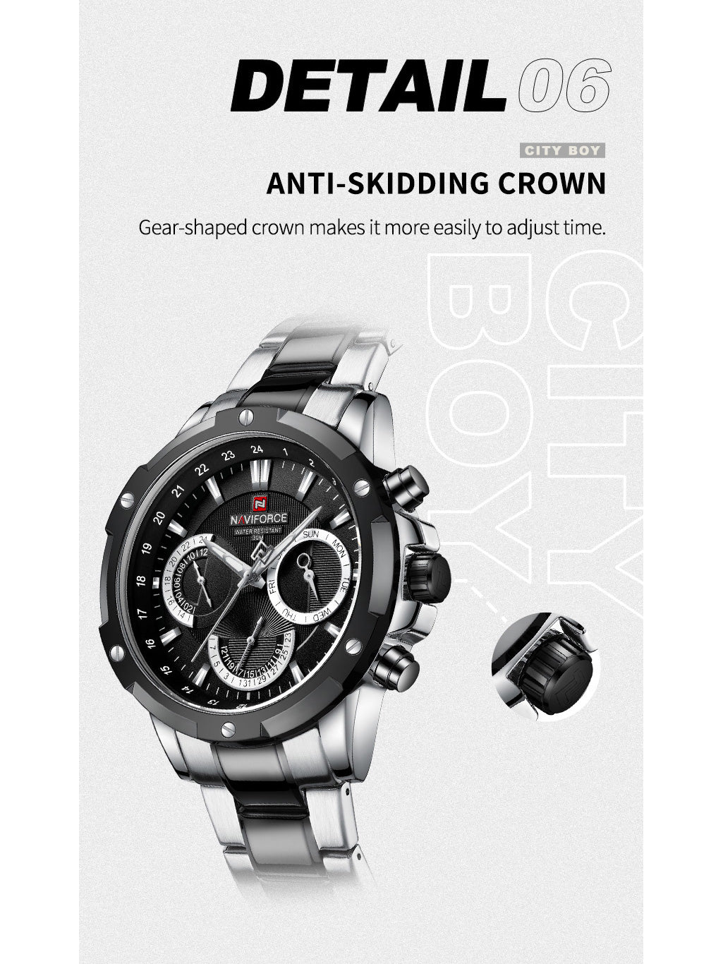NF9196 SILVER BLACK Chronograph watch for men - NAVIFORCE