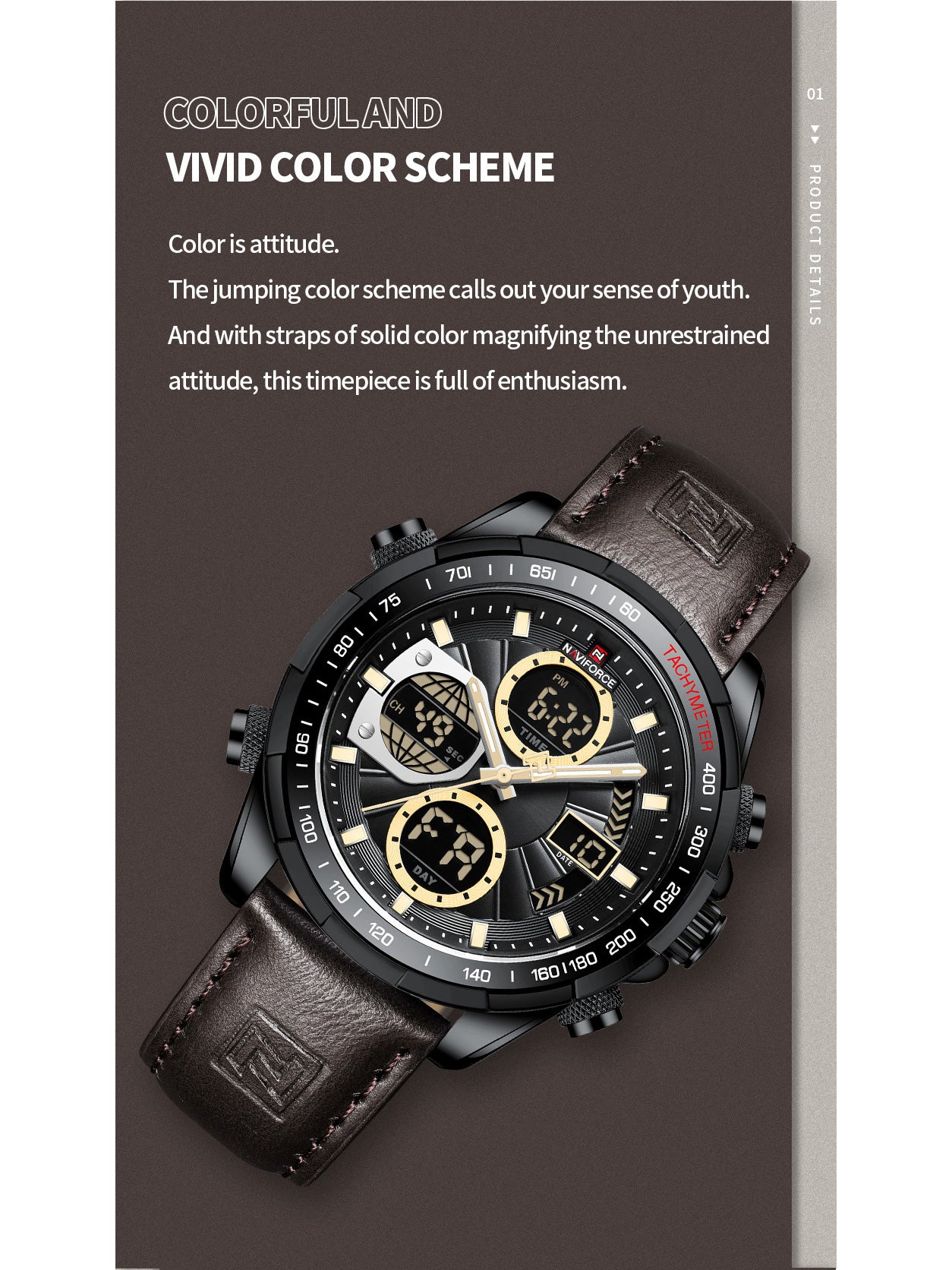 NF9197L brown leather ana-digital watch for men - NAVIFORCE