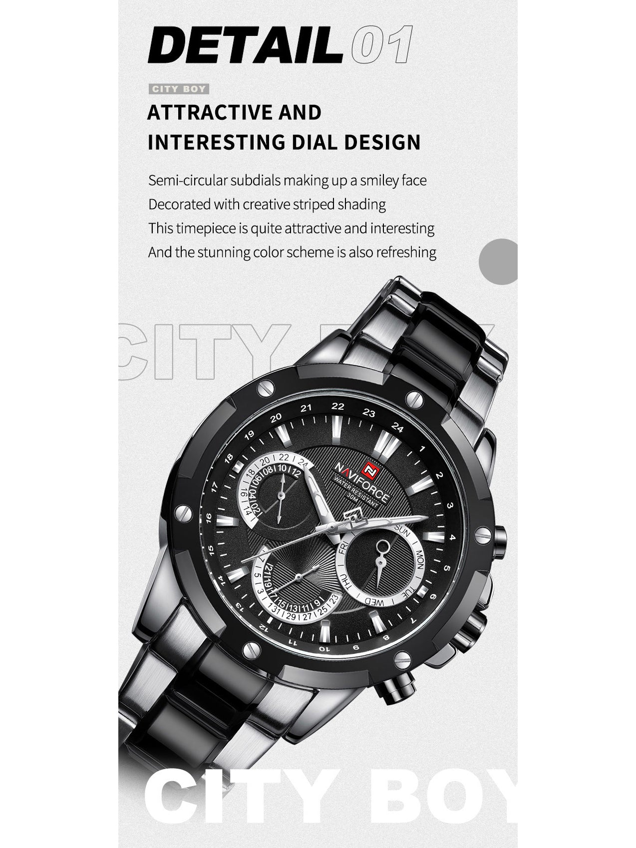 NF9196 SILVER BLACK Chronograph watch for men - NAVIFORCE