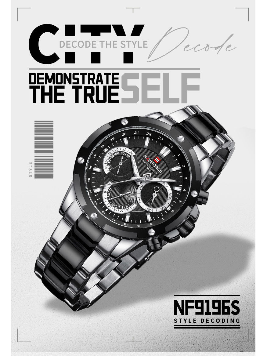 NF9196 SILVER BLACK Chronograph watch for men - NAVIFORCE
