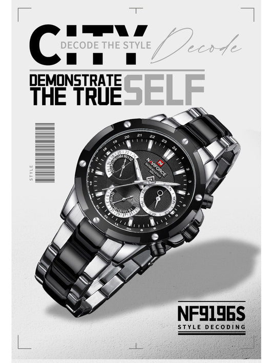 NF9196 SILVER BLACK Chronograph watch for men - NAVIFORCE