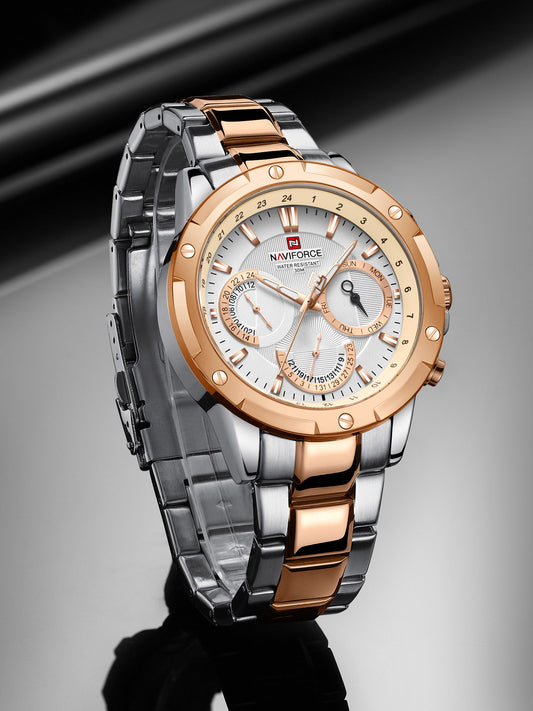 NF9196 Silver RoseGold Chronograph watch for men - Naviforce