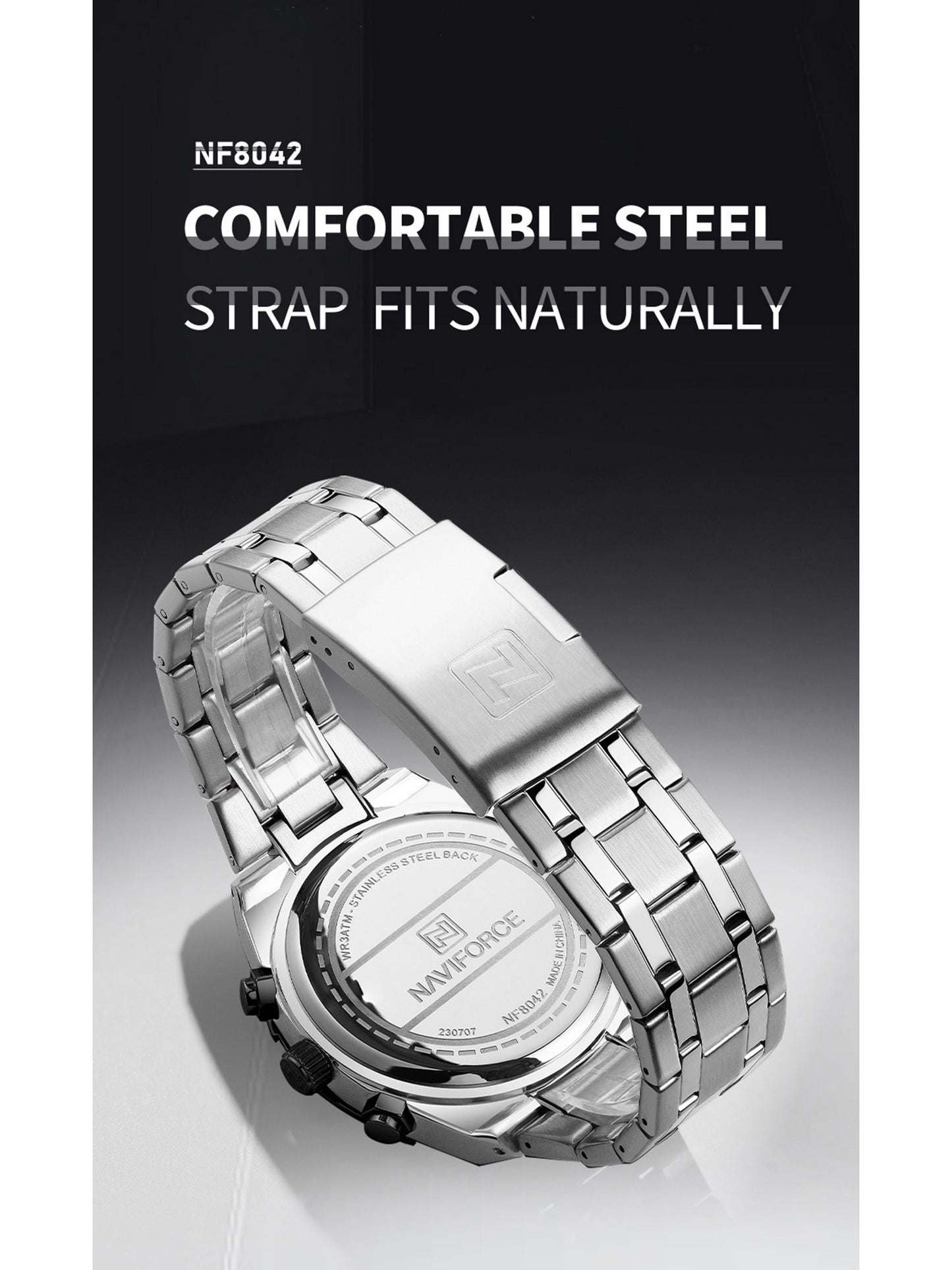 NF8042 Silver Black two tone analog chronograph watch for mens-NAVIFORCE