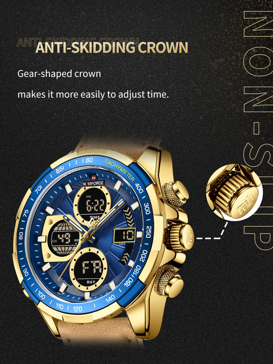 NF9197L Light Brown leather Ana-digital watch for men - NAVIFORCE