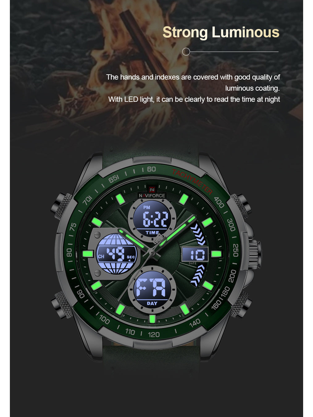 NF9197L Green leather ana-digital watch for men - NAVIFORCE