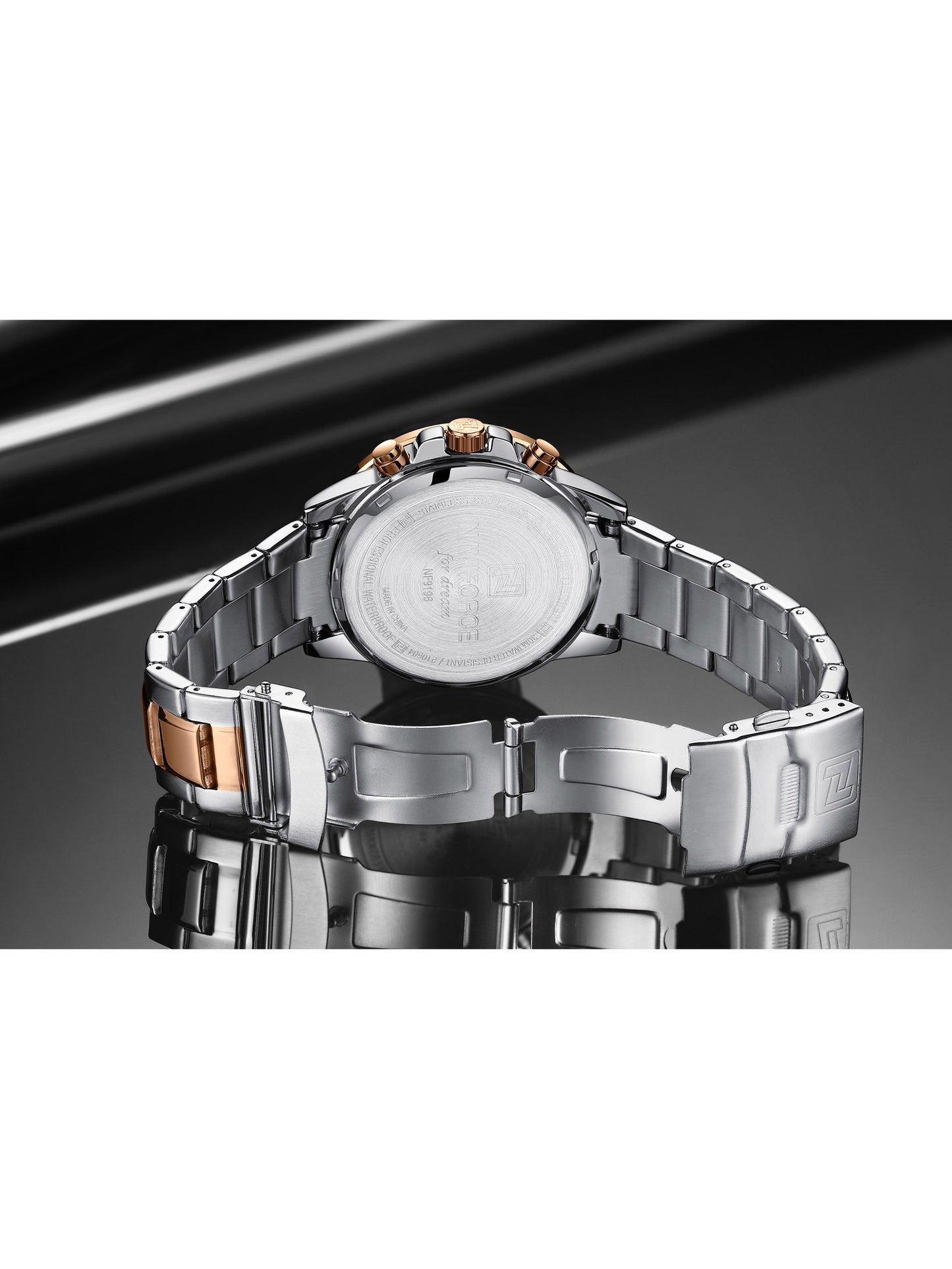NF9196 Silver RoseGold Chronograph watch for men - Naviforce