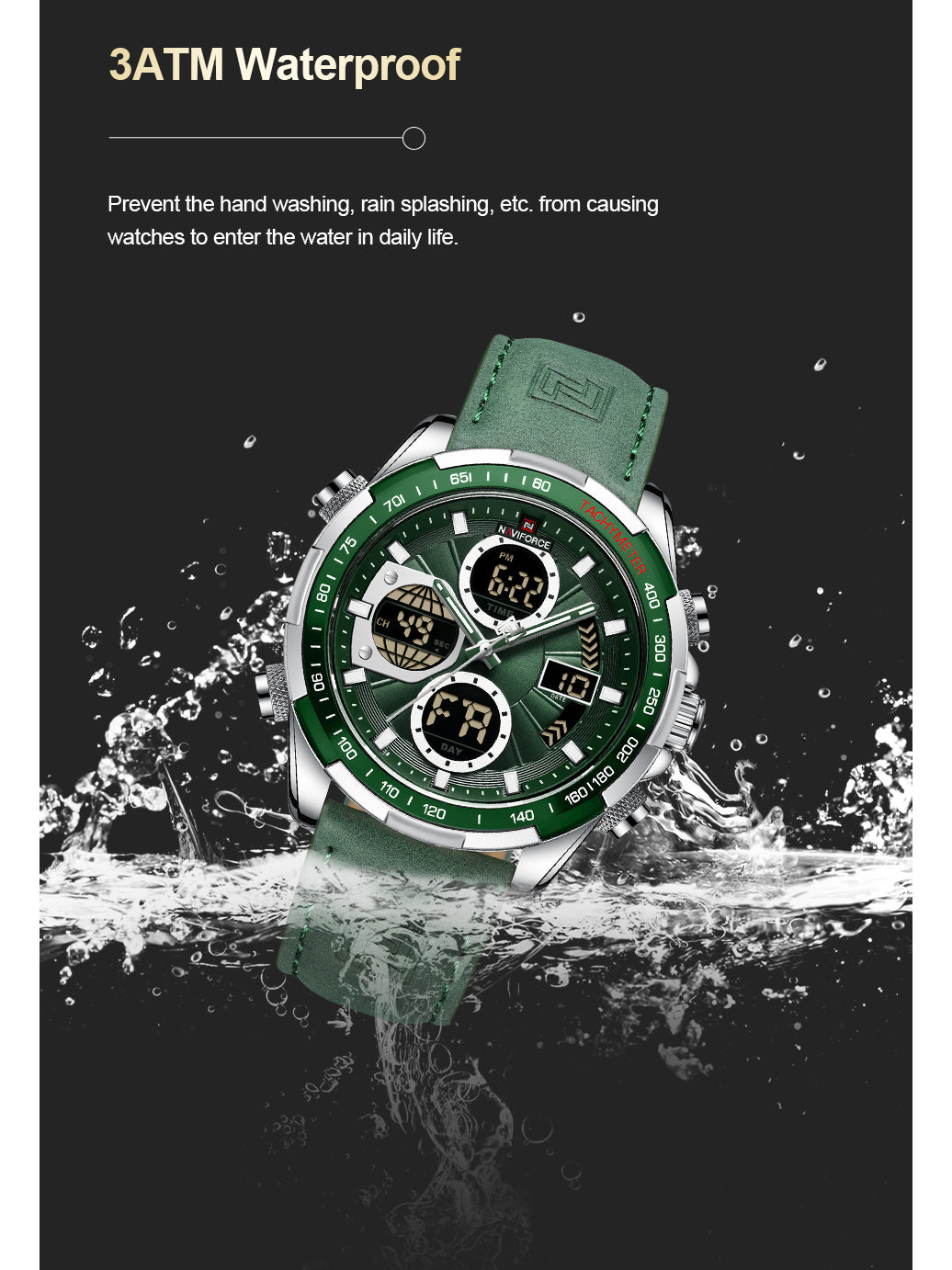 NF9197L Green leather ana-digital watch for men - NAVIFORCE