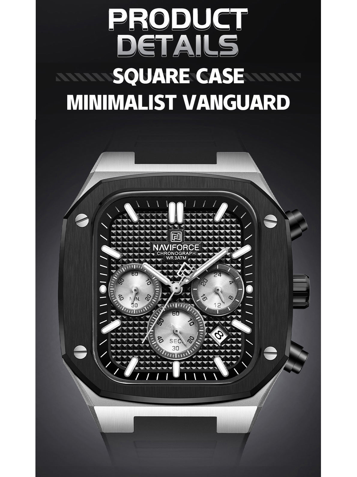 NF8037 chrome chronograph watch for men - NAVIFORCE