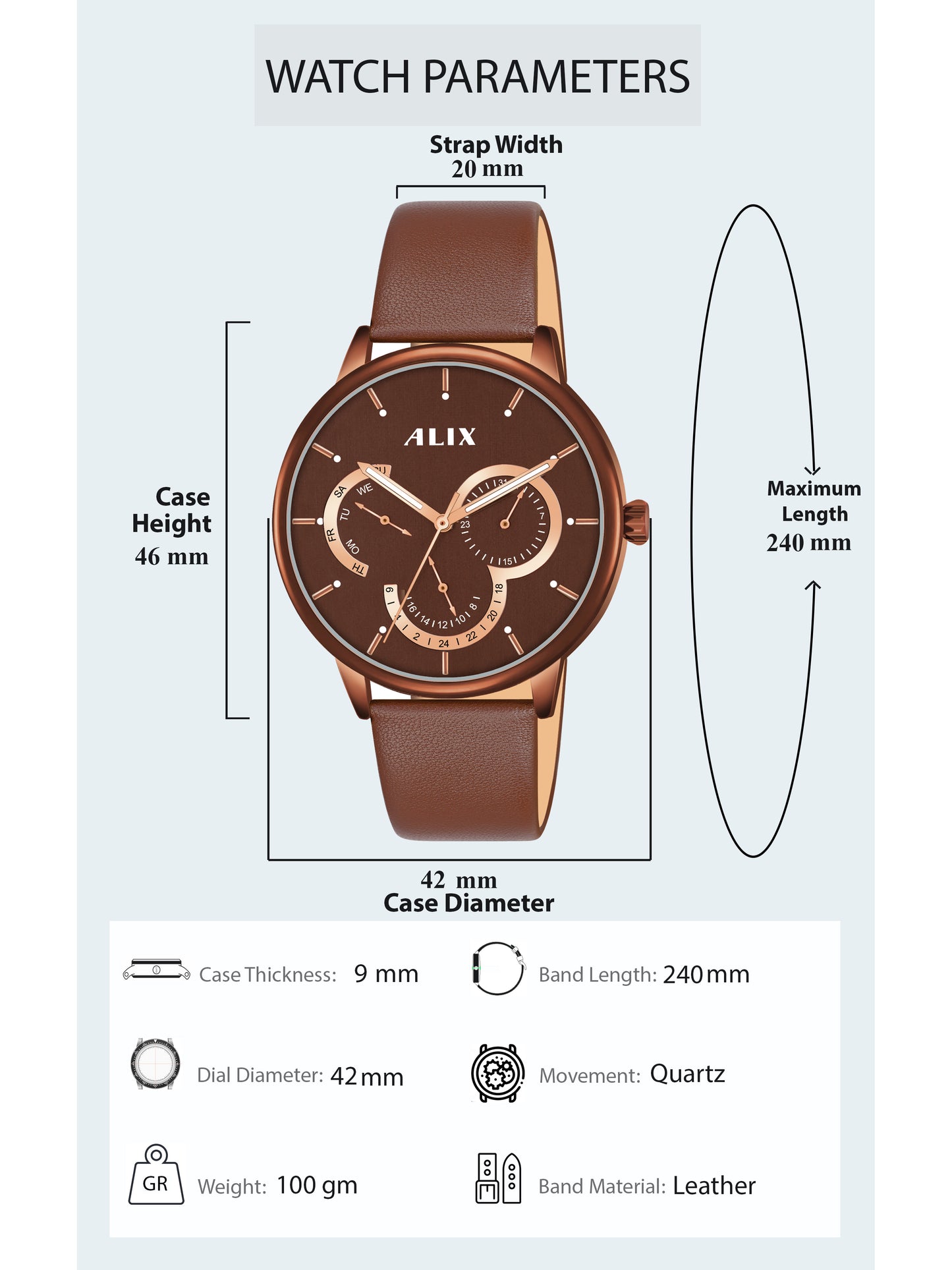 AL3011 Brown chronograph analog watch for mens - ALIX