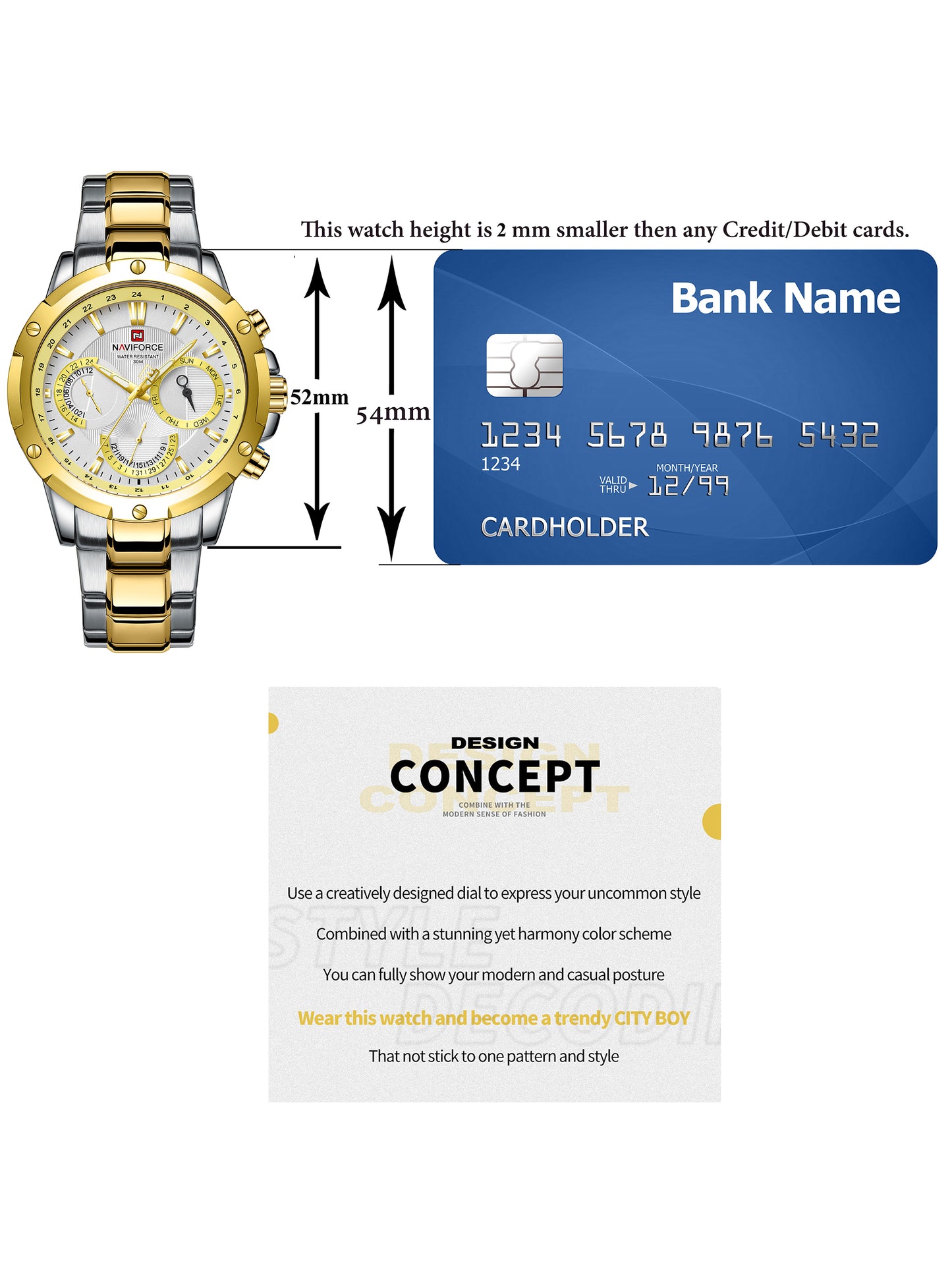NF9196 Silver Gold Chronograph watch for men - Naviforce