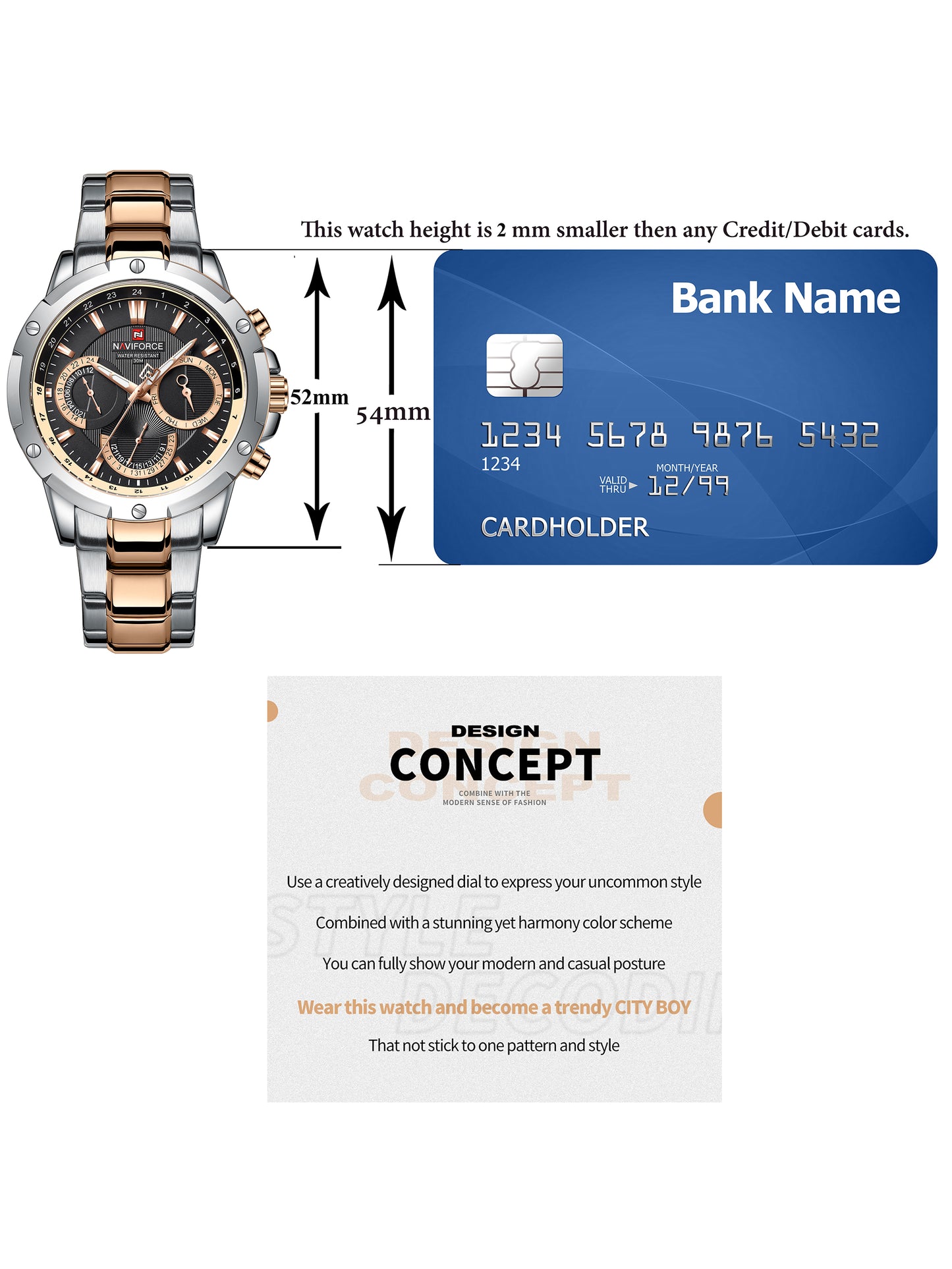 NF9196 Silver RoseGold Chronograph watch for men - Naviforce