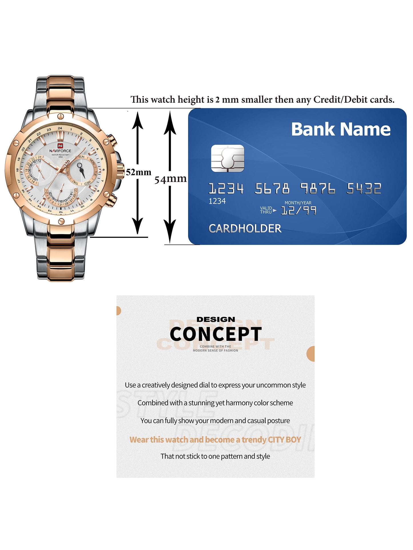 NF9196 Silver RoseGold Chronograph watch for men - Naviforce