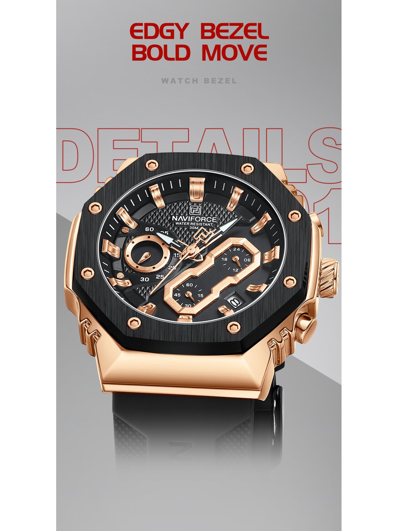 NF8035L Rosegold Black analog chronograph women's watch-NAVIFORCE