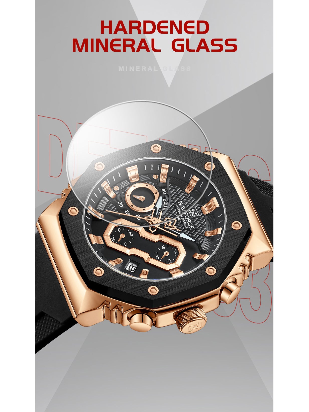 NF8035L Rosegold Black analog chronograph women's watch-NAVIFORCE