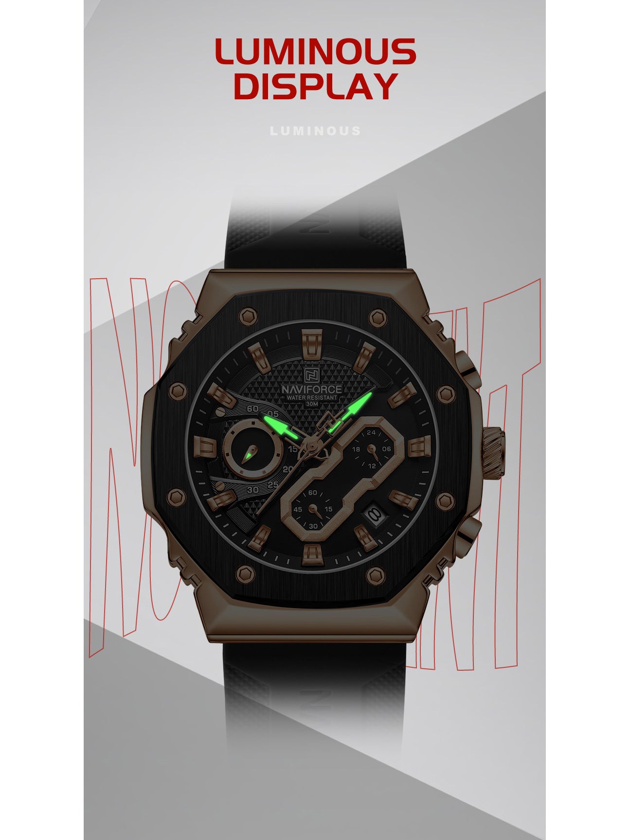 NF8035L Rosegold Black analog chronograph women's watch-NAVIFORCE