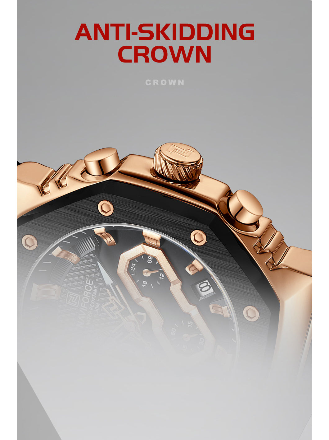 NF8035L Rosegold Black analog chronograph women's watch-NAVIFORCE