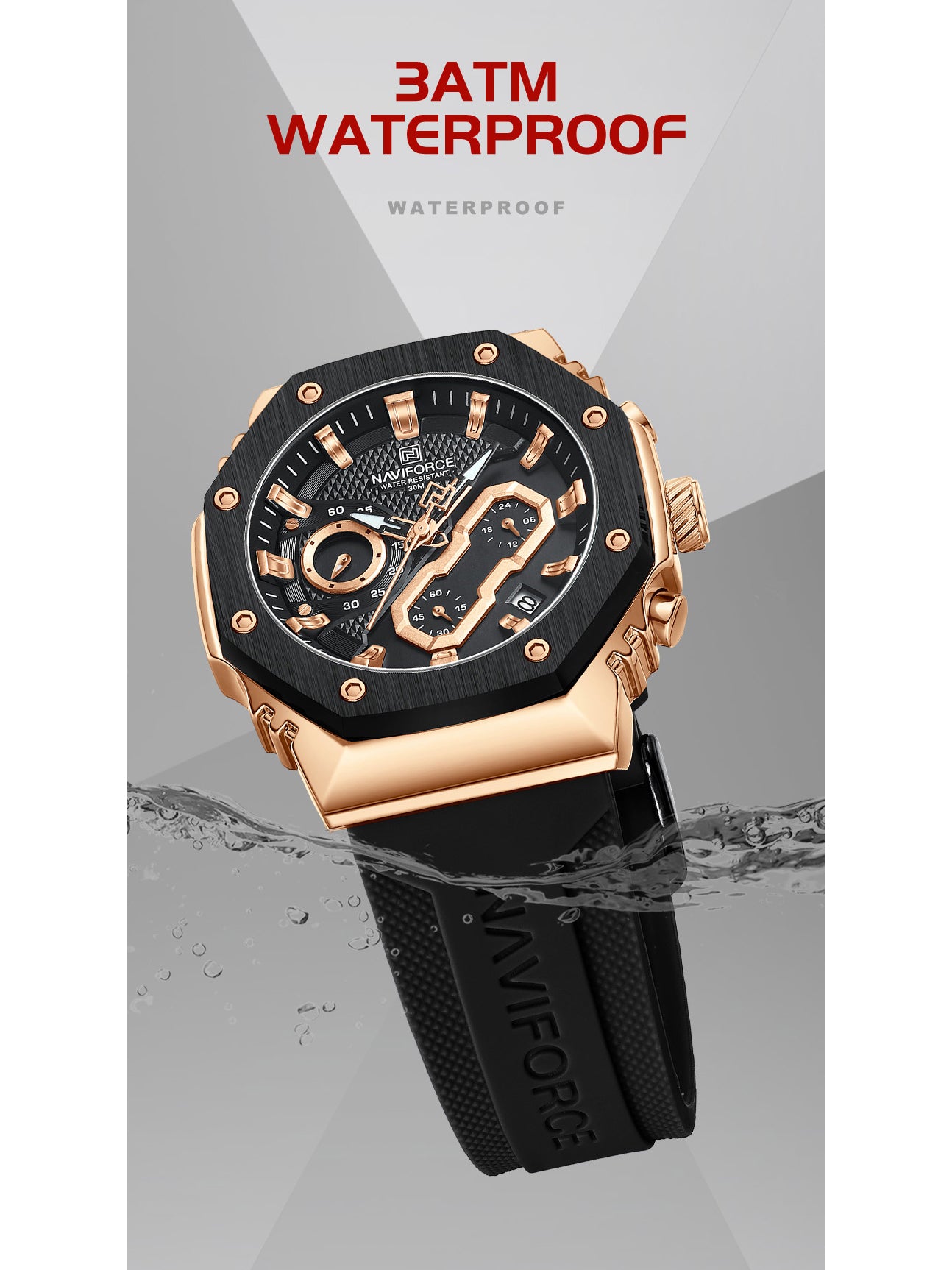 NF8035L Rosegold Black analog chronograph women's watch-NAVIFORCE