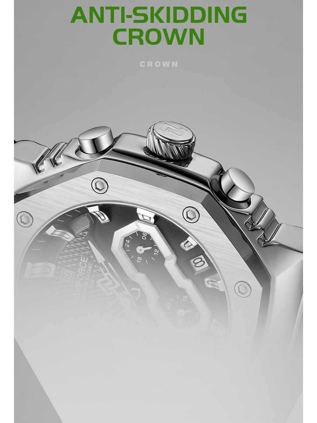 NF8035G Silver Black silicone strap analog chronograph watch for mens-NAVIFORCE