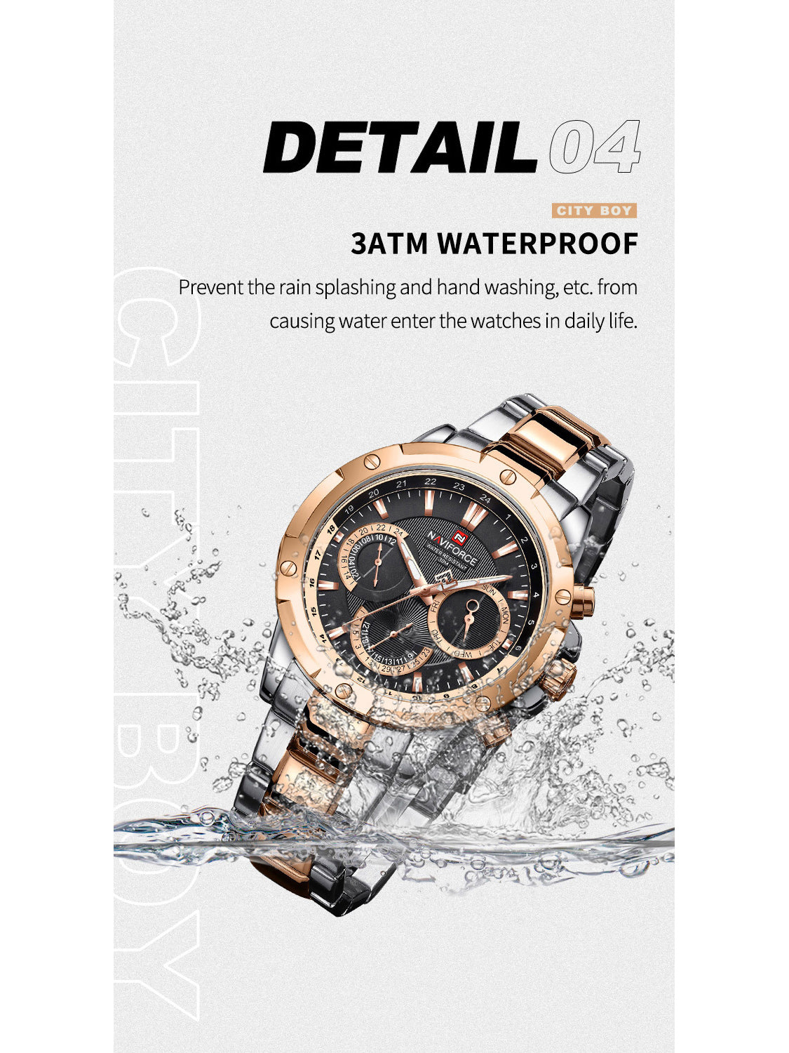 NF9196 Silver RoseGold Chronograph watch for men - Naviforce