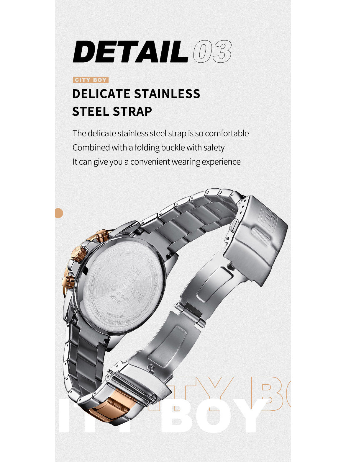 NF9196 Silver RoseGold Chronograph watch for men - Naviforce