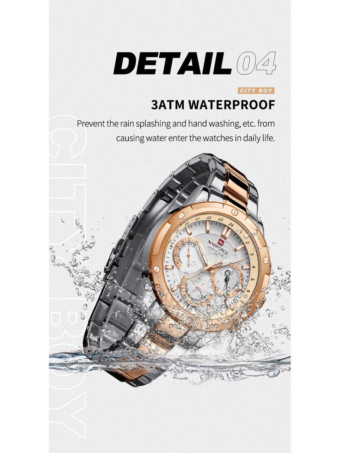 NF9196 Silver RoseGold Chronograph watch for men - Naviforce