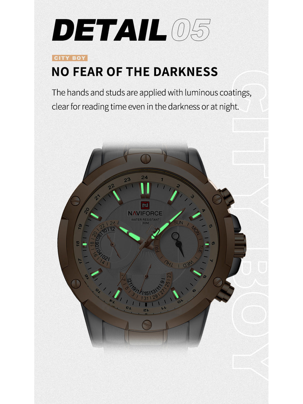 NF9196 Silver RoseGold Chronograph watch for men - Naviforce