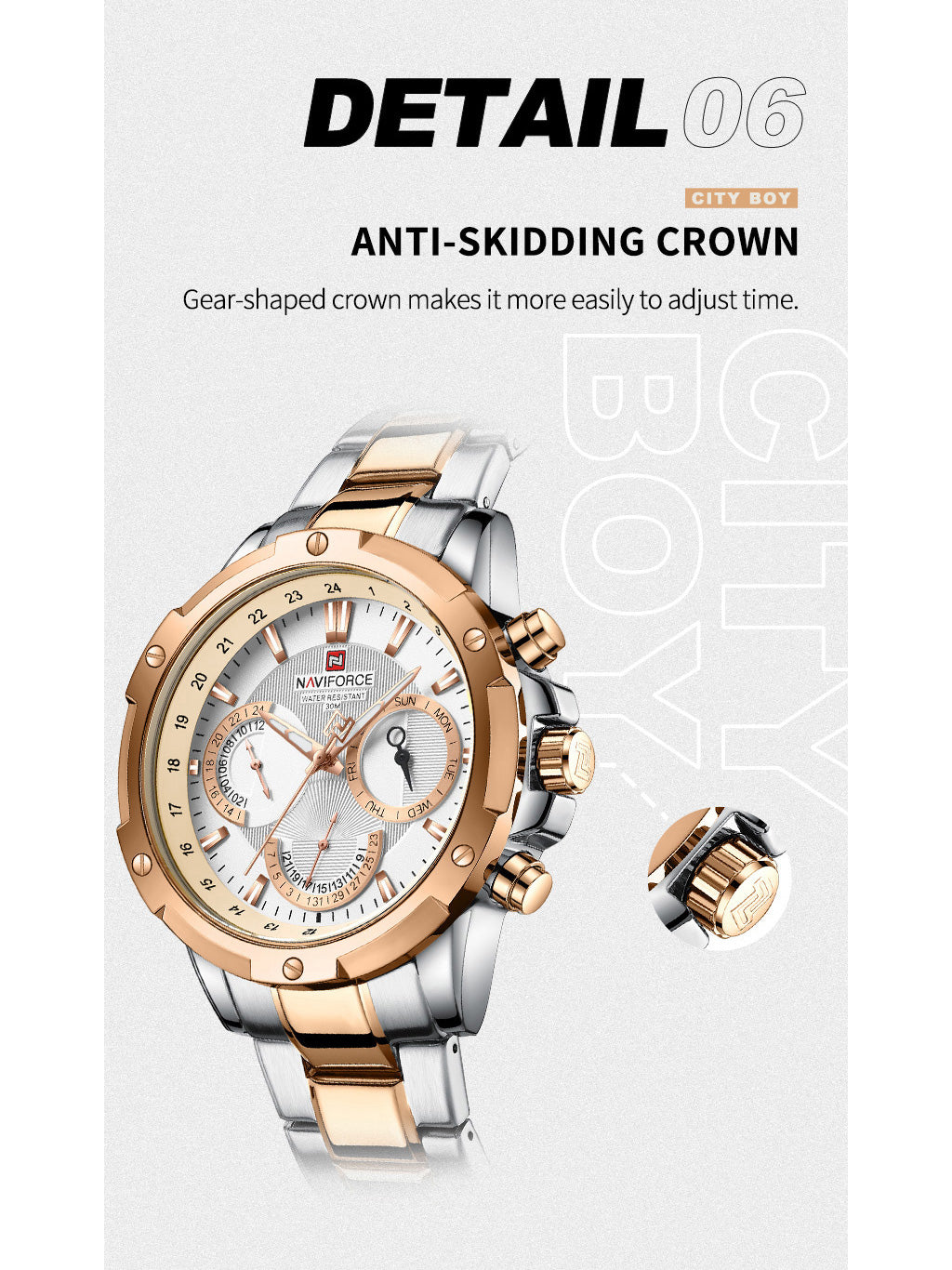 NF9196 Silver RoseGold Chronograph watch for men - Naviforce