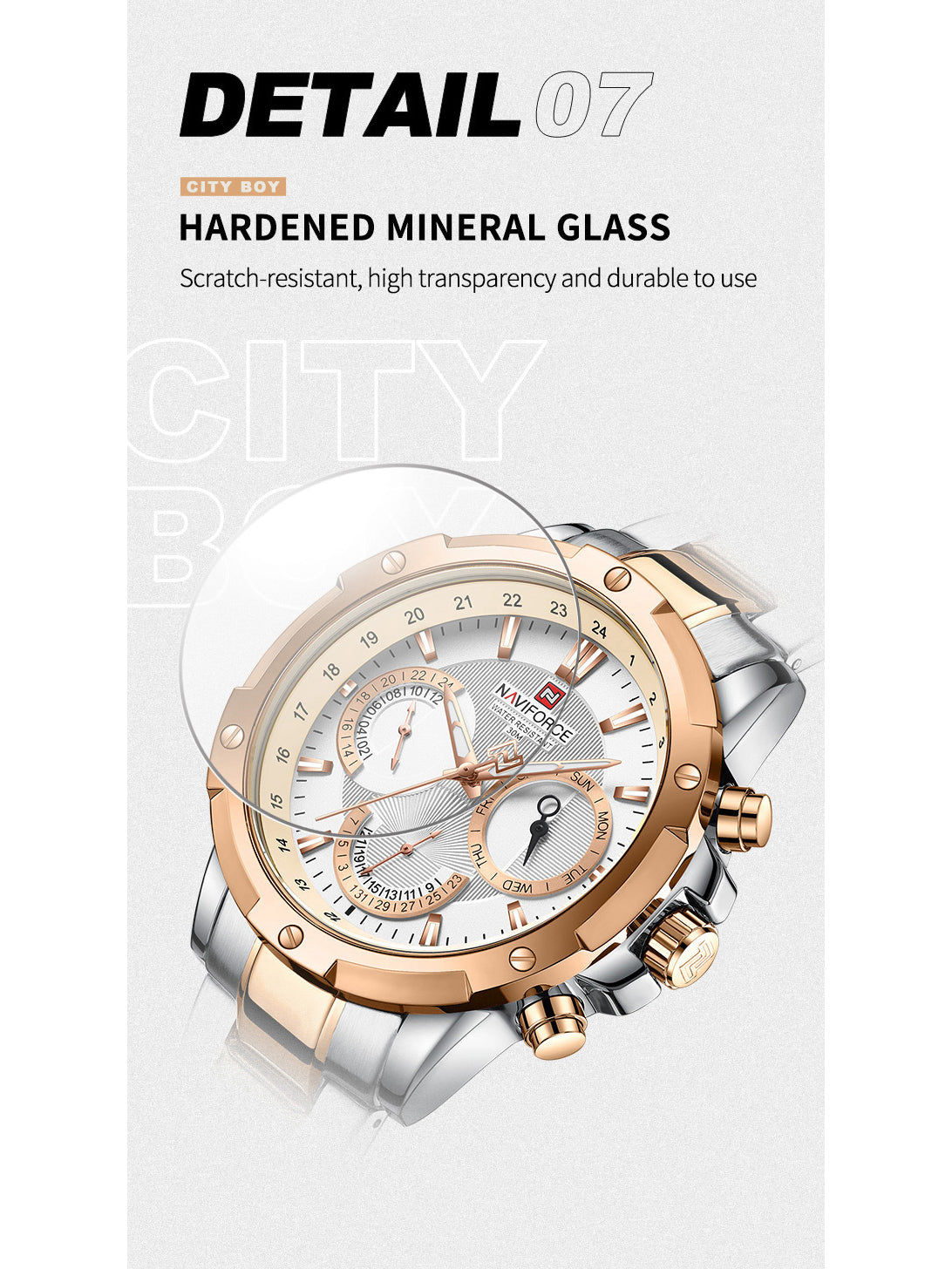 NF9196 Silver RoseGold Chronograph watch for men - Naviforce