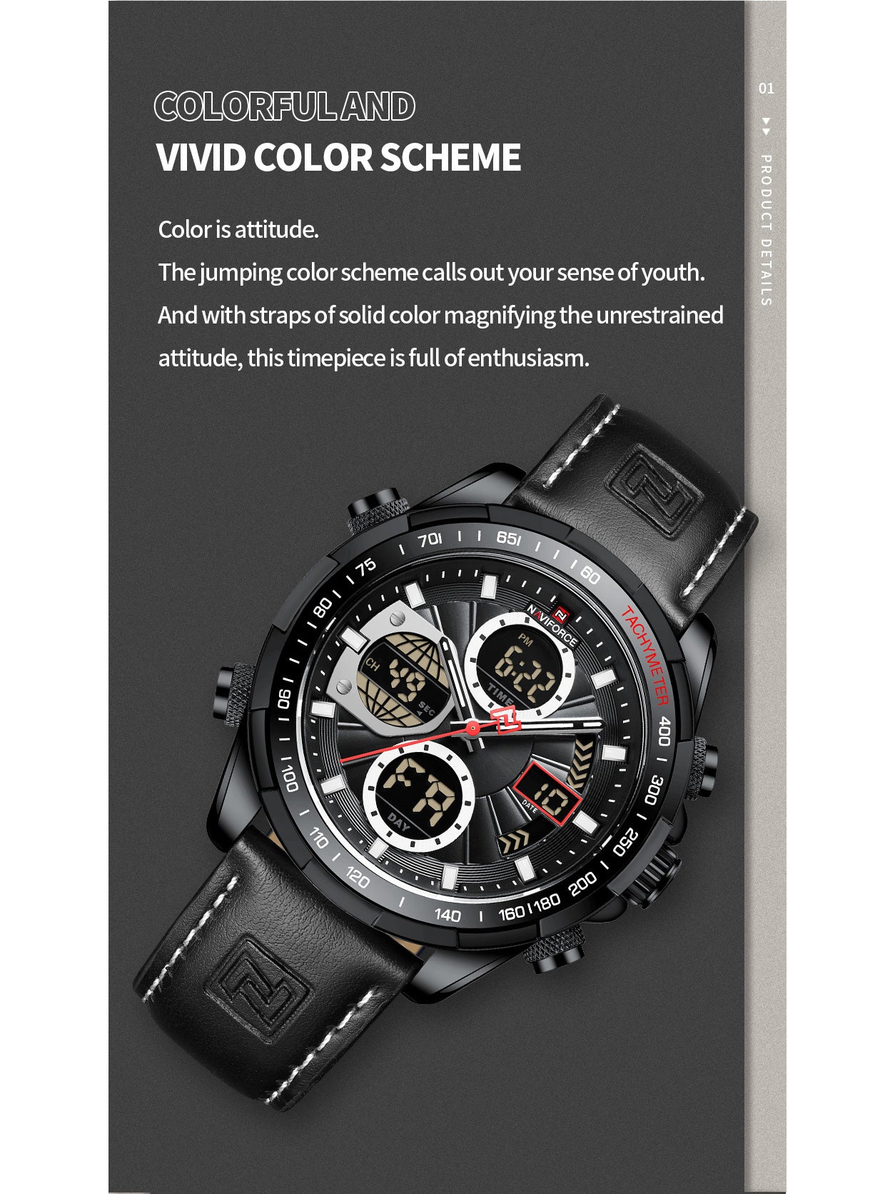 NF9197L Black leather ana-digital watch for men - NAVIFORCE