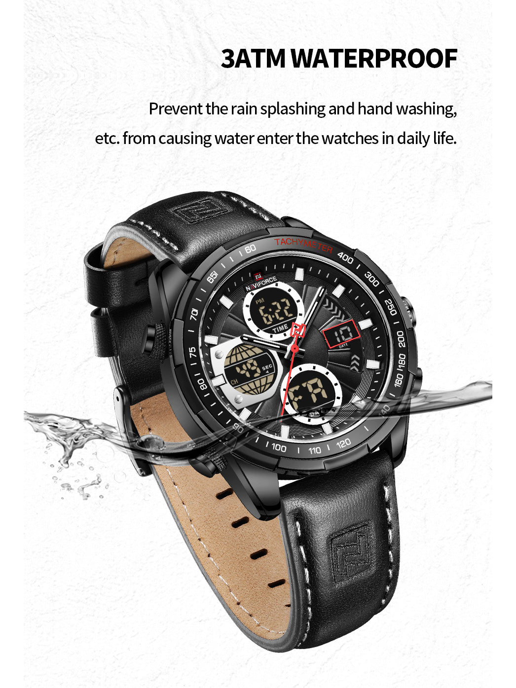 NF9197L Black leather ana-digital watch for men - NAVIFORCE