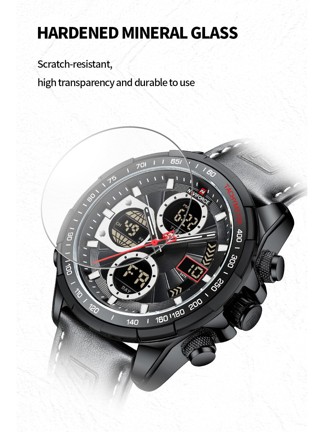NF9197L Black leather ana-digital watch for men - NAVIFORCE
