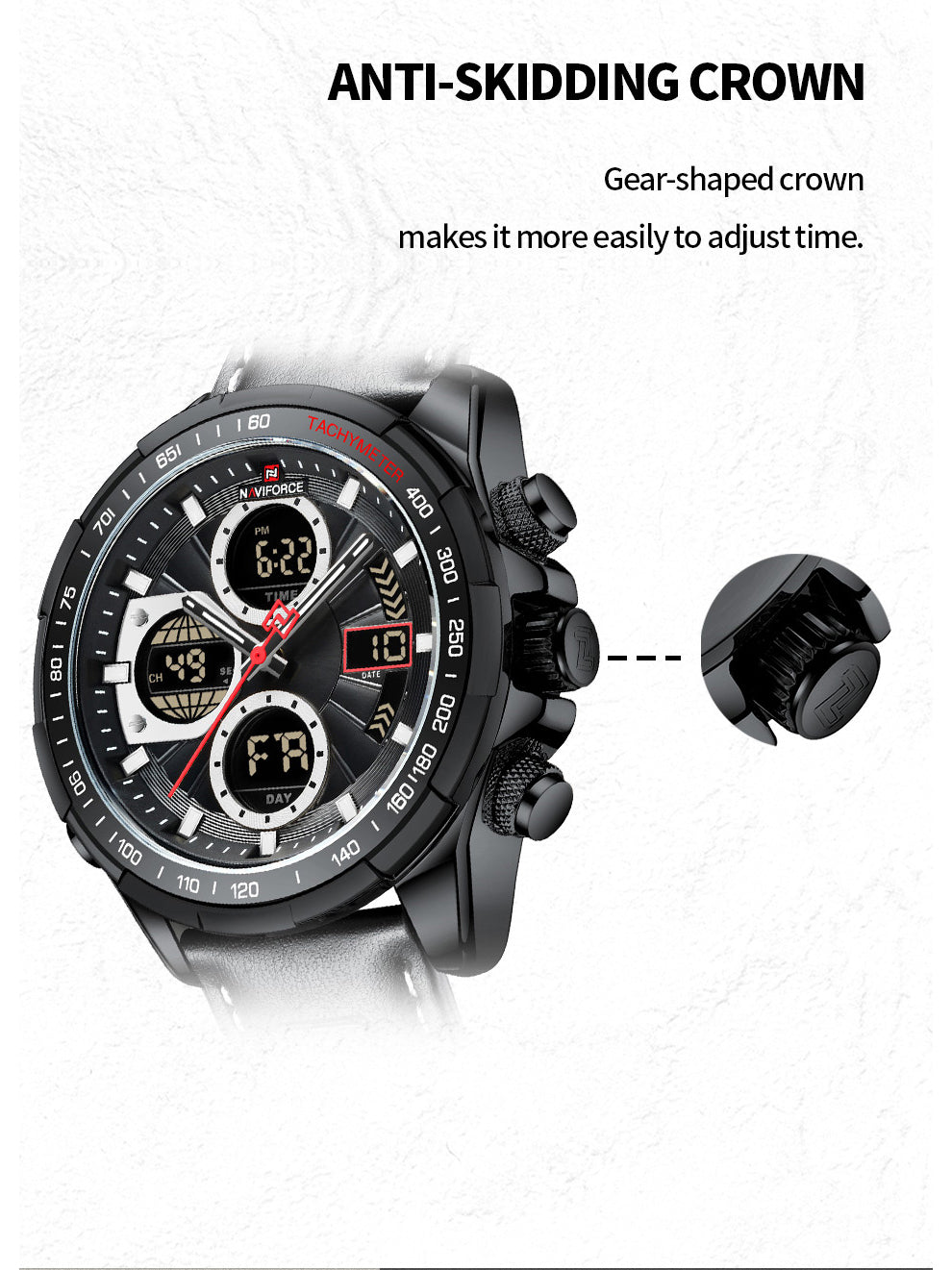 NF9197L Black leather ana-digital watch for men - NAVIFORCE