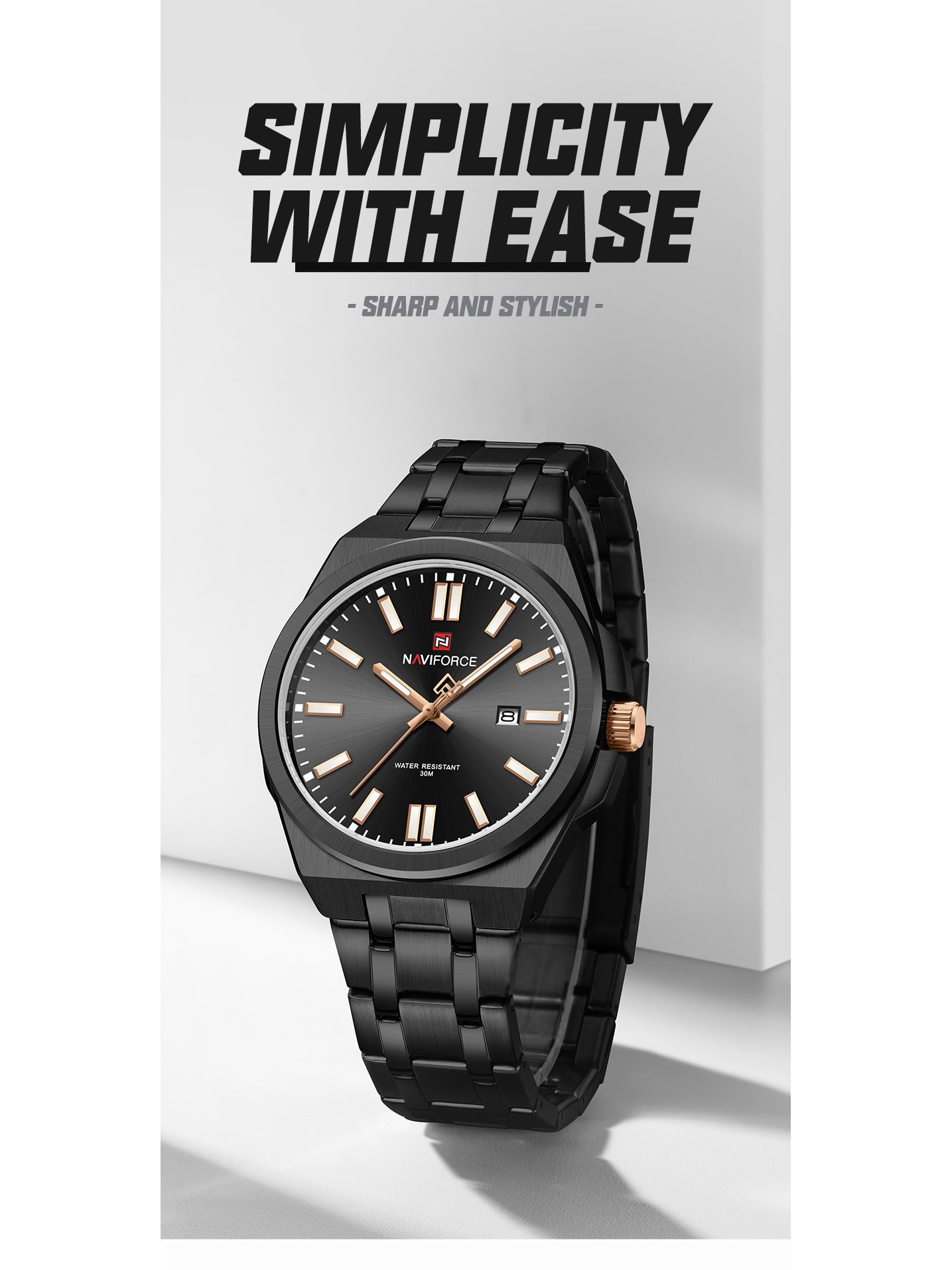 NF9226 Black-Rosegold Analog time&date watch for men - NAVIFORCE