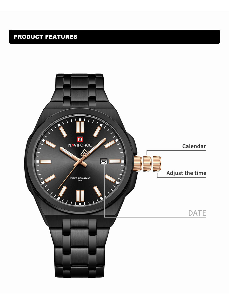 NF9226 Black-Rosegold Analog time&date watch for men - NAVIFORCE