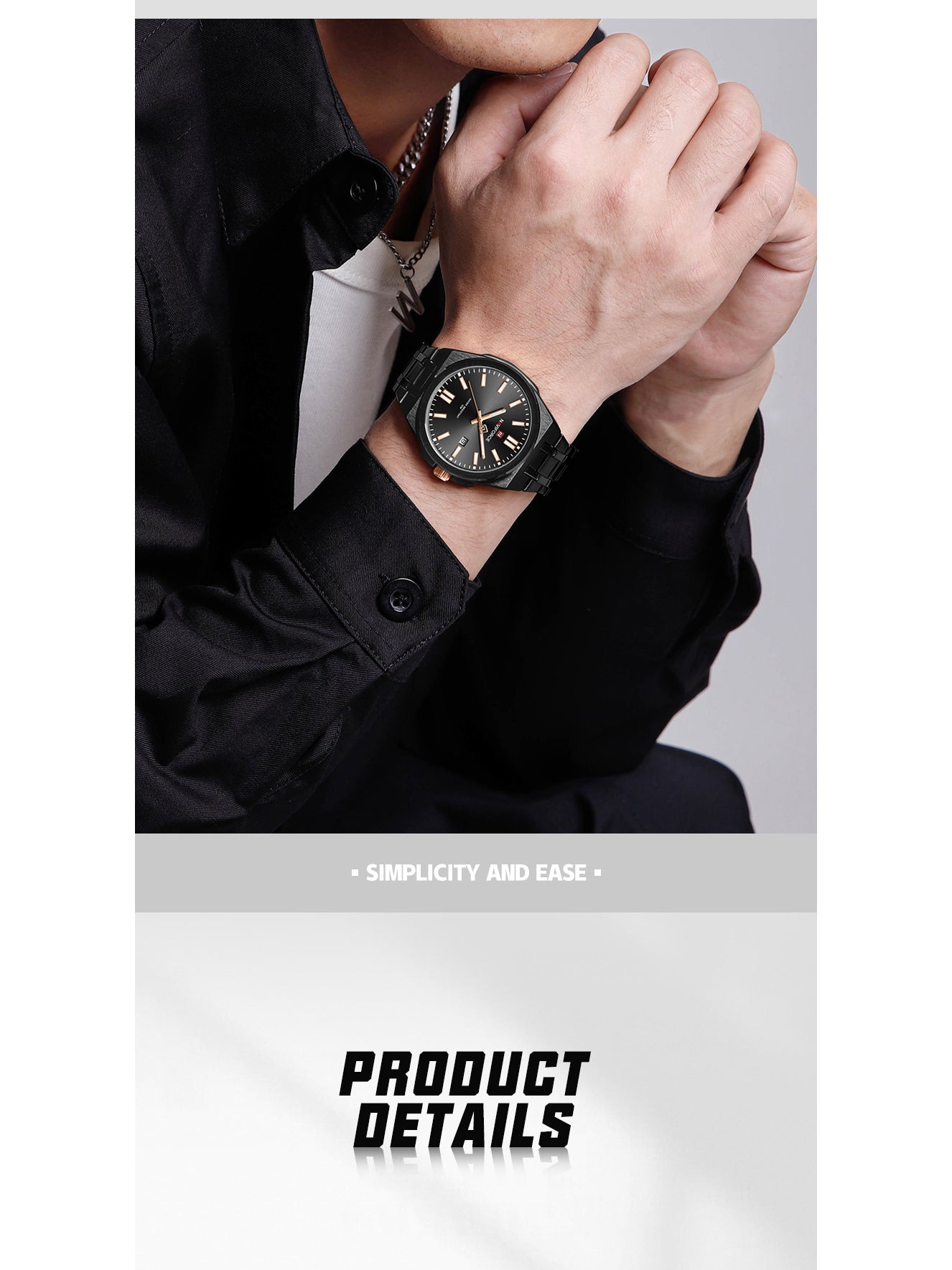 NF9226 Black-Rosegold Analog time&date watch for men - NAVIFORCE