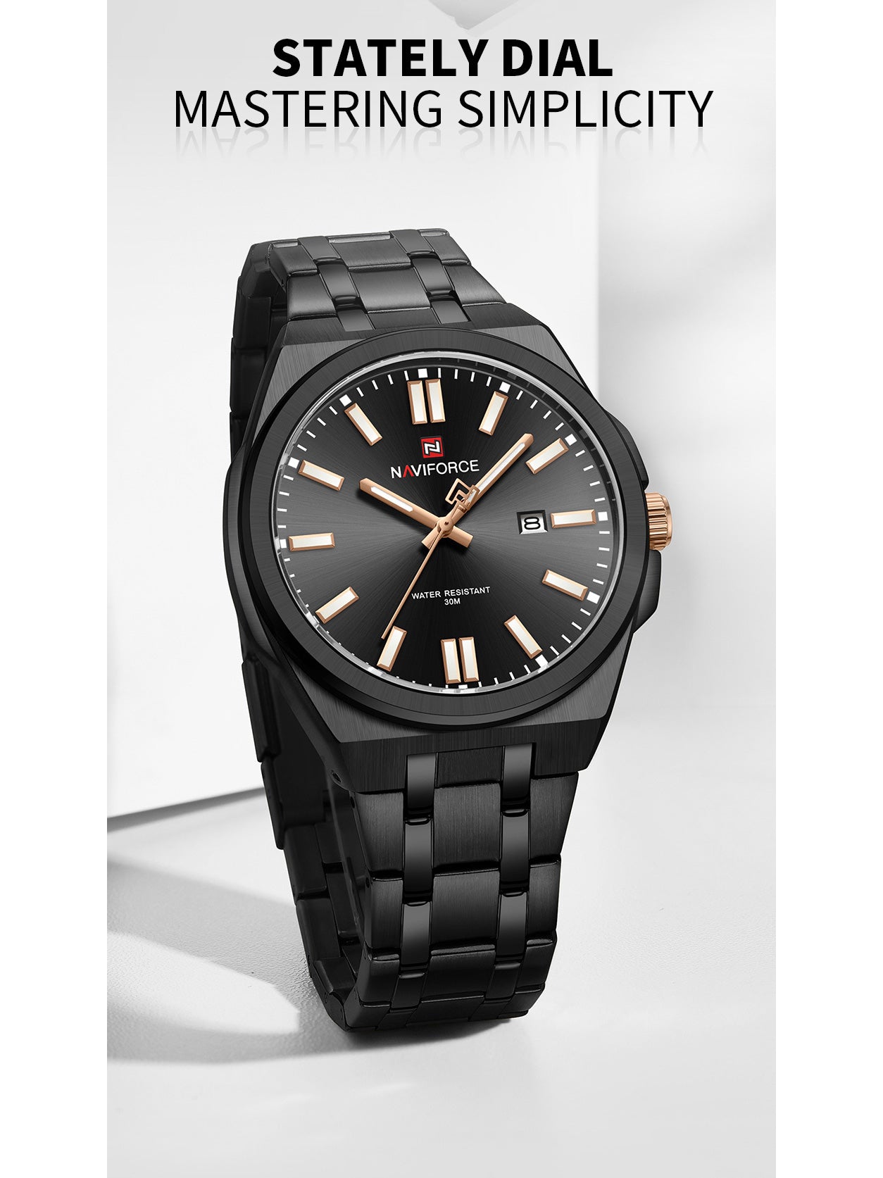 NF9226 Black-Rosegold Analog time&date watch for men - NAVIFORCE