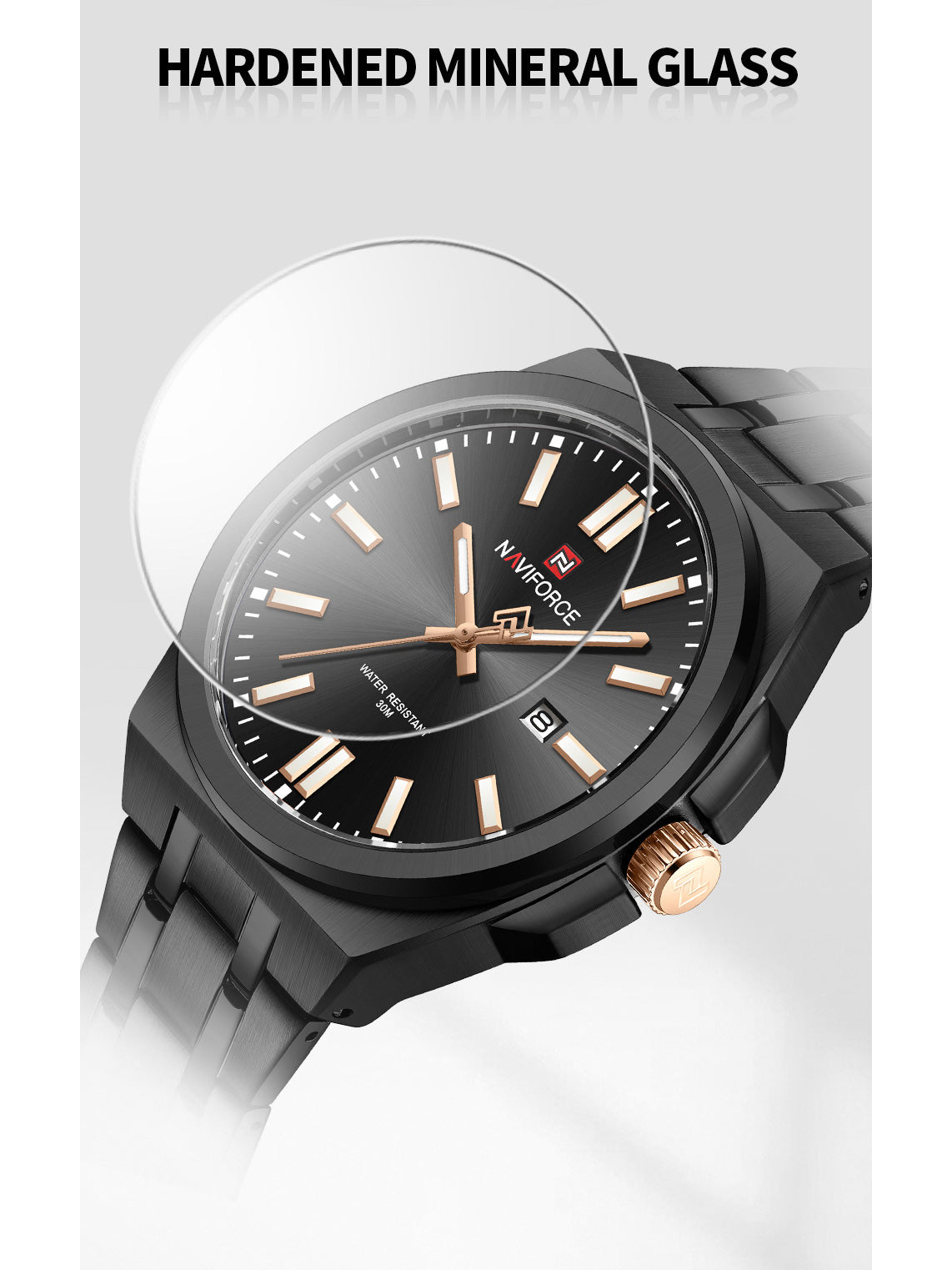 NF9226 Black-Rosegold Analog time&date watch for men - NAVIFORCE