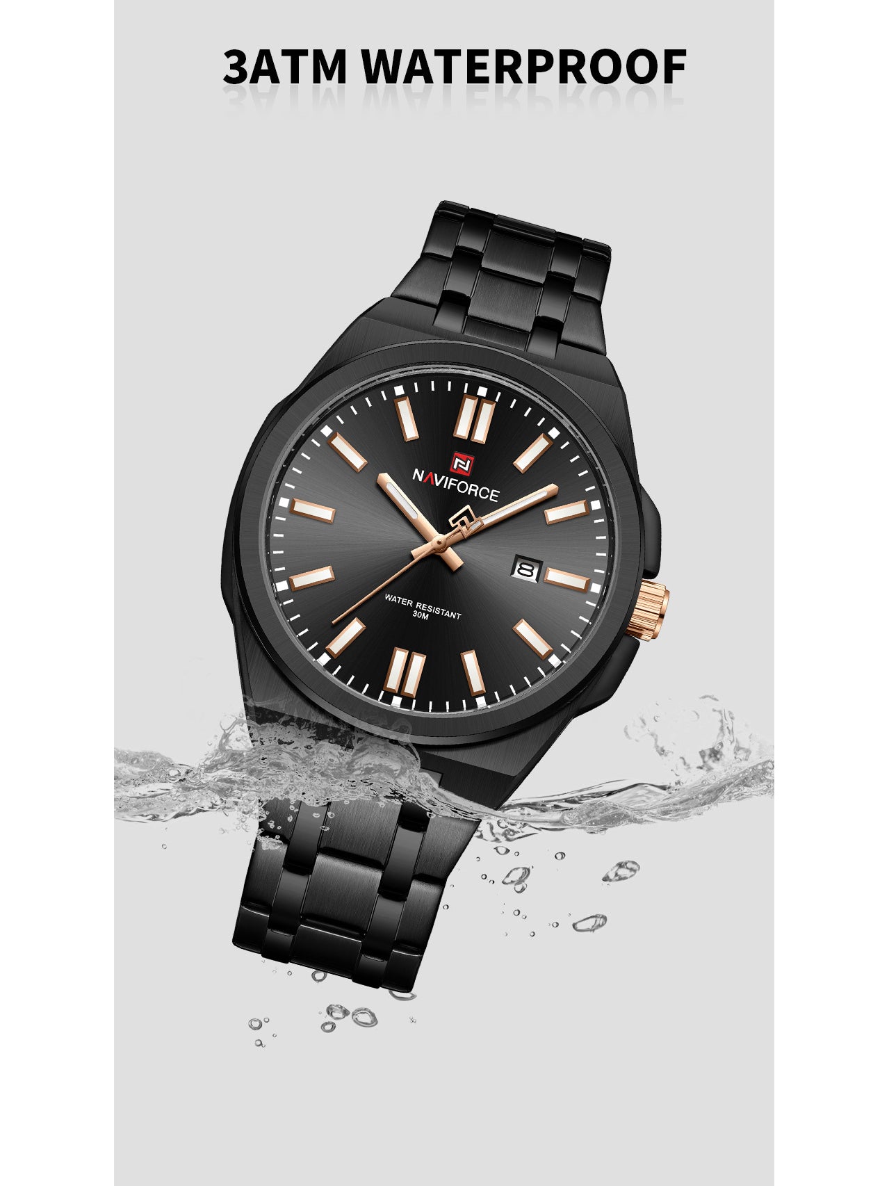 NF9226 Black-Rosegold Analog time&date watch for men - NAVIFORCE