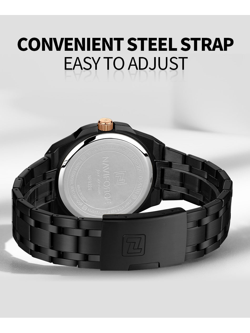 NF9226 Black-Rosegold Analog time&date watch for men - NAVIFORCE