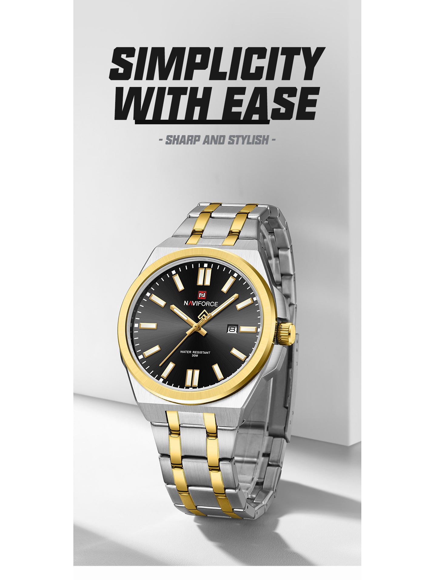 NF9226 Silver-Gold Analog time&date watch for men - NAVIFORCE