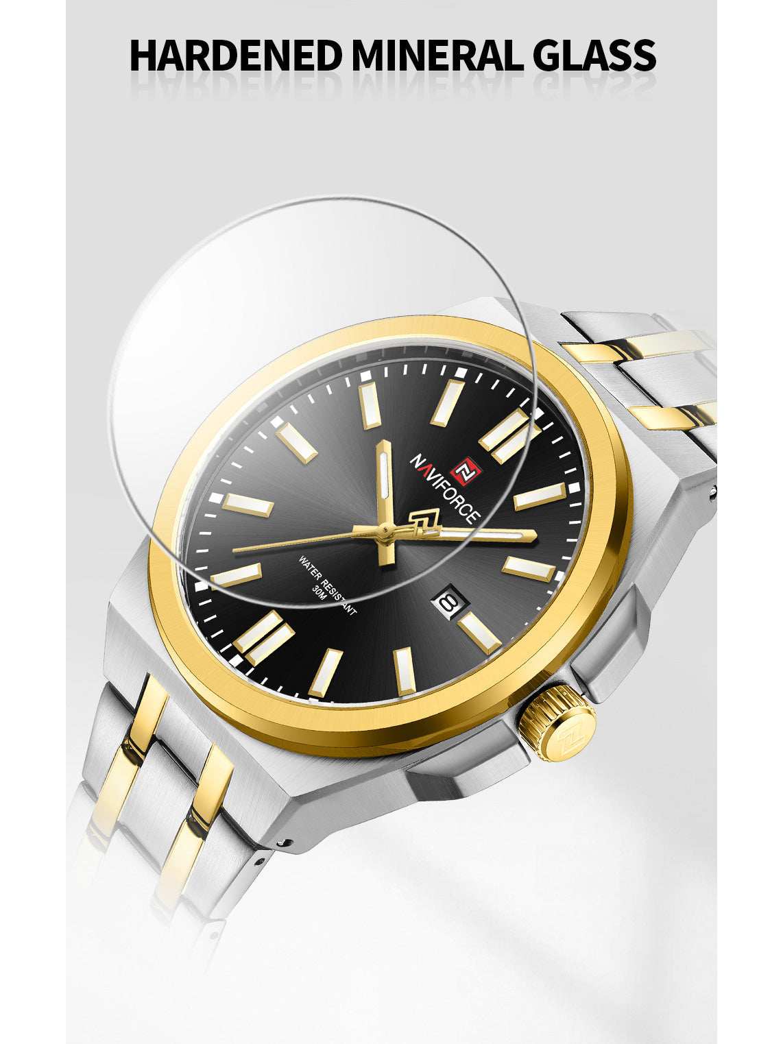 NF9226 Silver-Gold Analog time&date watch for men - NAVIFORCE