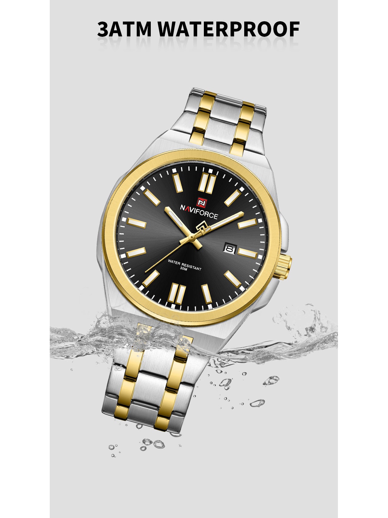 NF9226 Silver-Gold Analog time&date watch for men - NAVIFORCE