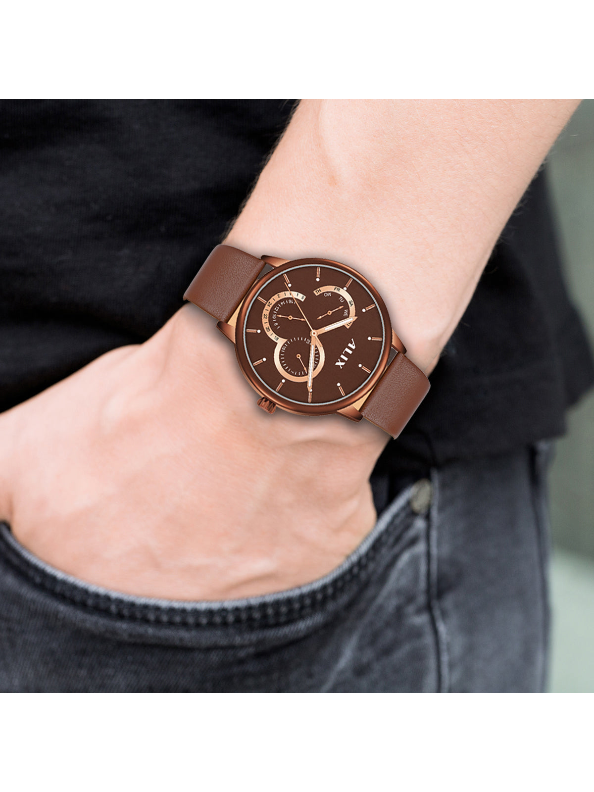 AL3011 Brown chronograph analog watch for mens - ALIX